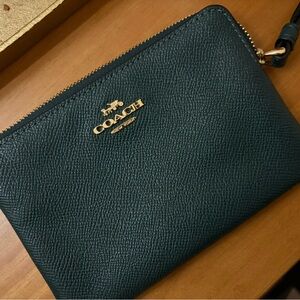 Coach Teal Leather Pouch with Gold Accent